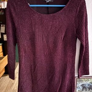 Metallic Plum Long Sleeve Knit Dress